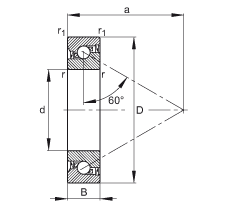 推力角接觸球軸承 7602012-2RS-TVP, 單向，接觸角 a = 60°，限制公差，兩側唇密封