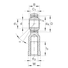 桿端軸承 GIKR14-PB, 根據(jù) DIN ISO 12 240-4 標(biāo)準(zhǔn)，帶右旋內(nèi)螺紋，需維護(hù)