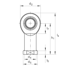 桿端軸承 GIR35-UK-2RS, 根據 DIN ISO 12 240-4 標準，帶右旋內螺紋，免維護，兩側唇密封