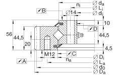 交叉滾子軸承 XSA140744-N, 標(biāo)準(zhǔn)系列 14， 外部的齒輪齒，兩側(cè)唇密封