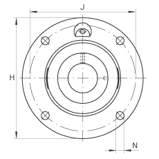 軸承座單元 RME50-N, 帶四個(gè)螺栓孔的法蘭的軸承座單元，定心凸出物，鑄鐵，偏心鎖圈，R 型密封
