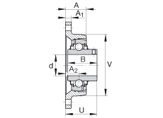 軸承座單元 RCJTY1-1/2, 對角法蘭軸承座單元，鑄鐵，根據(jù) ABMA 15 - 1991, ABMA 14 - 1991, ISO3228 內圈帶有平頭螺栓，R型密封，英制